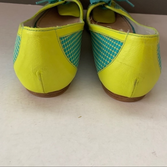 Maloles Anthropologie Yellow & Turquoise w/Lace-Up detail Flats Size 39 - Picture 4 of 8